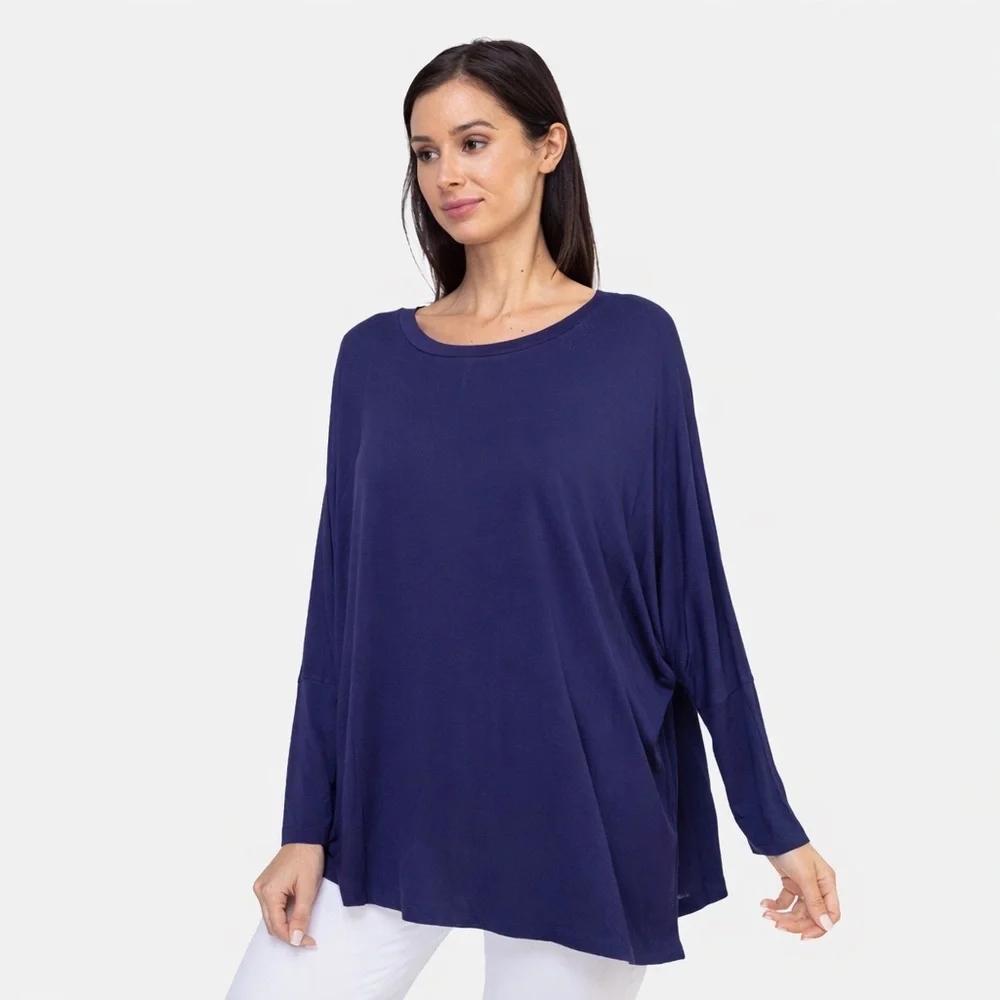 CLEARANCE Effortless Style Dolman Oversized Tunic Top Navy Blue Size Medium